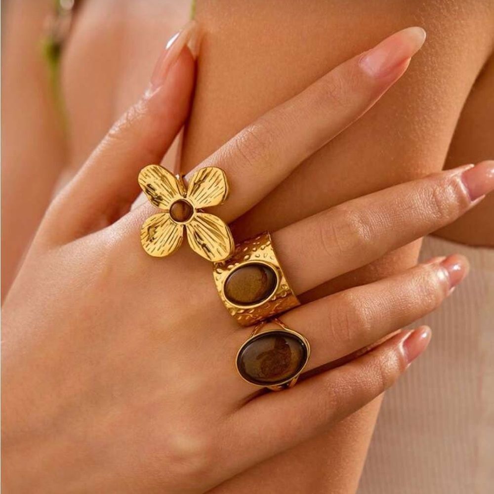 Tiger eye Flower Ring Q117